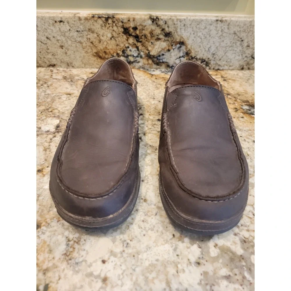 Olukai Moloa  Brown burnished Leather Slip on Loafers Mens sz 10